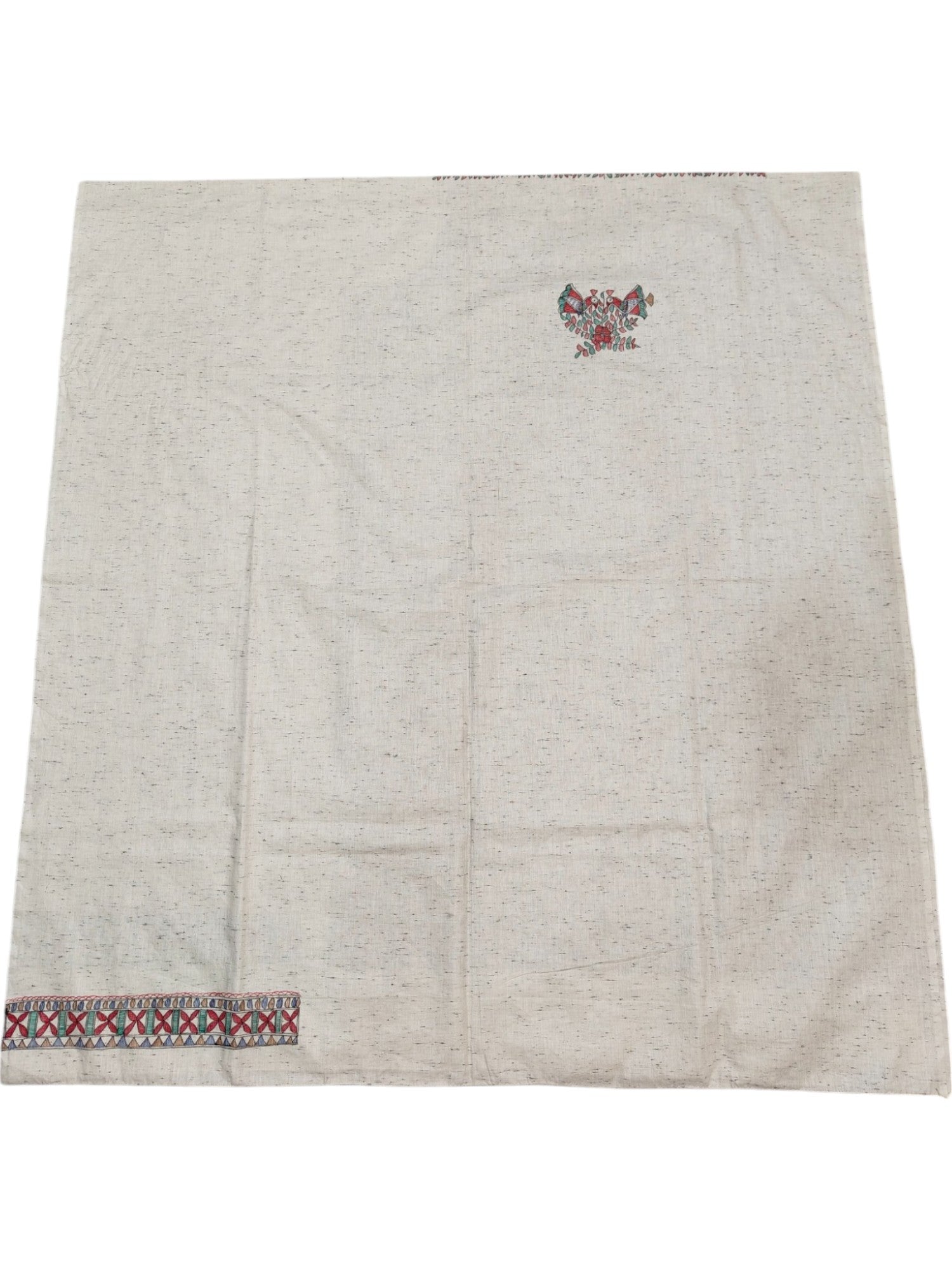 All-Over Hand-Painted Unstitched Madhubani Kurti on Cotton – Off-White